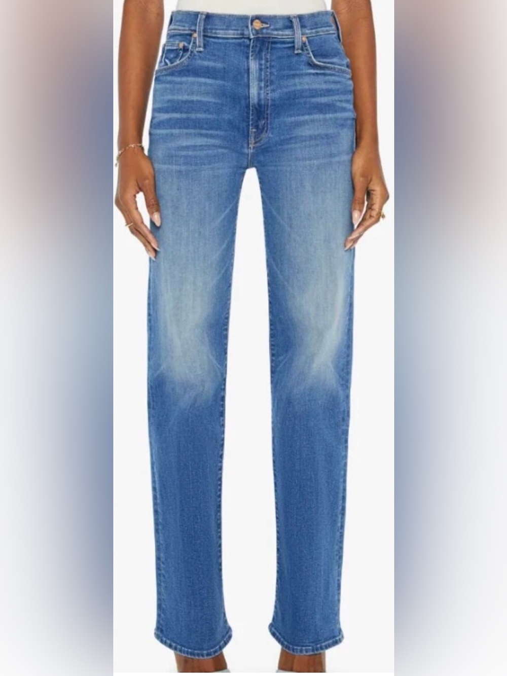 Mother Jeans The Rambler Zip Sneak High Rise Straight Full Length Lhasa Love 27